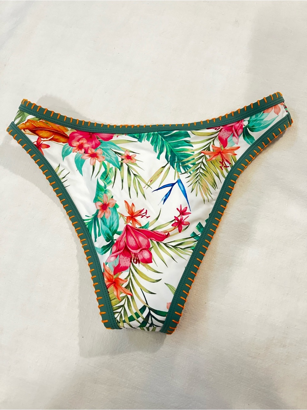Tropical Floral Bikini Bottom - Green Trim